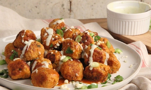 Buffalo Chicken Meatballs Recipe | Laura in the Kitchen - Internet Cooking Show