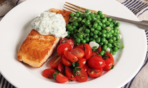 Crispy Salmon with Zucchini Yogurt Sauce Recipe | Laura in the Kitchen - Internet Cooking Show