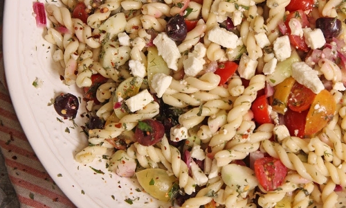 Greek Pasta Salad Recipe | Laura in the Kitchen - Internet Cooking Show