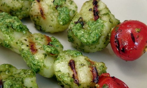 Grilled Pesto Scallop Skewers Recipe | Laura in the Kitchen - Internet Cooking Show