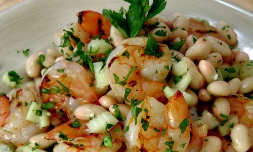 Grilled Shrimp and Cannellini Bean Salad Recipe | Laura in the Kitchen - Internet Cooking Show