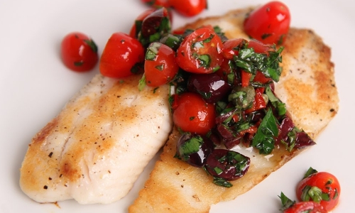 Grilled tilapia with raw Puttanesca salsa Recipe | Laura in the Kitchen - Internet Cooking Show