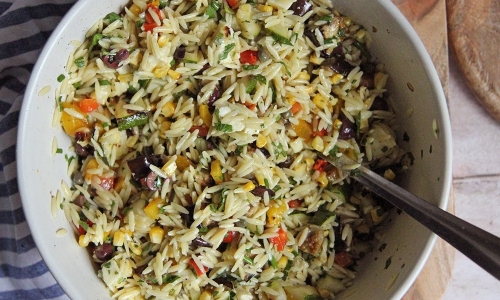 Grilled Veggie Orzo Pasta Salad Recipe | Laura in the Kitchen - Internet Cooking Show