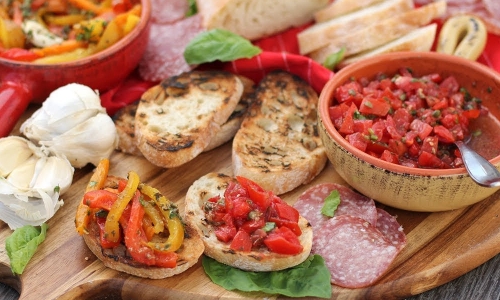 Italian Antipasti: Bruschetta and Roasted Peppers Recipe | Laura in the Kitchen - Internet Cooking S