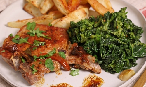 My Classic Pork Chops with Broccoli Rabe Recipe | Laura in the Kitchen - Internet Cooking Show
