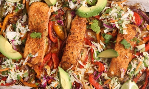 Pan Sheet Salmon Fajitas Recipe | Laura in the Kitchen - Internet Cooking Show