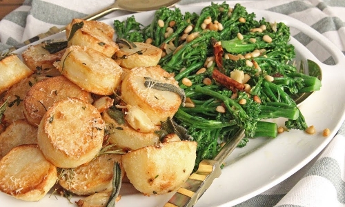Parm Roasted Potatoes and Garlic and Pine Nut Broccolini Recipe | Laura in the Kitchen - Internet Co