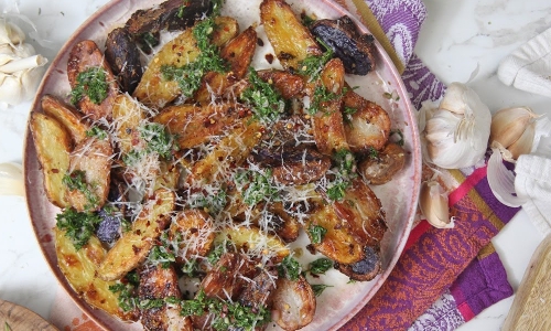 Parmesan Roasted Potatoes With Chimichurri Recipe | Laura in the Kitchen - Internet Cooking Show