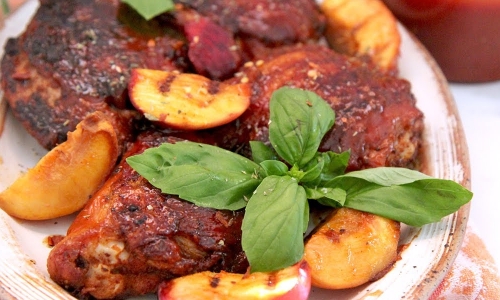 Peach BBQ Grilled Chicken Recipe | Laura in the Kitchen - Internet Cooking Show