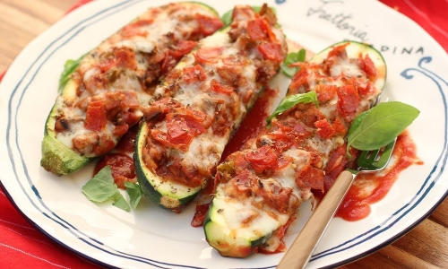 Pizza Stuffed Zucchini Recipe | Laura in the Kitchen - Internet Cooking Show