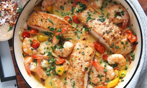 Salmon and Shrimp in Cream Sauce