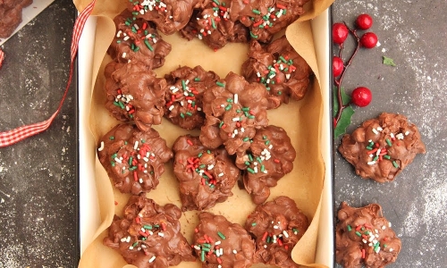 Salted Peanut Chocolate Clusters Recipe | Laura in the Kitchen - Internet Cooking Show