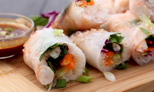 Shrimp Summer Rolls with Peanut Dipping Sauce Recipe | Laura in the Kitchen - Internet Cooking Show