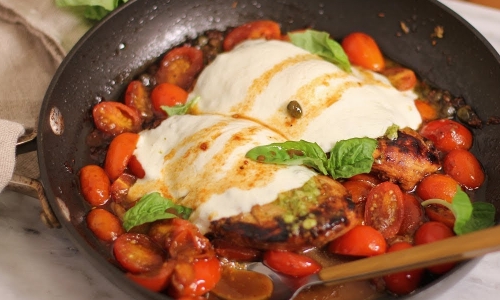 Skillet Caprese Chicken Recipe | Laura in the Kitchen - Internet Cooking Show