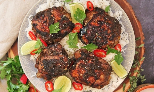 Spicy Jerk Chicken and Coconut Rice Recipe | Laura in the Kitchen - Internet Cooking Show