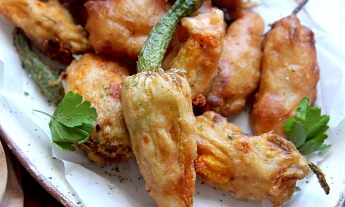 Stuffed Zucchini Flowers and Zucchini Fritters Recipe | Laura in the Kitchen - Internet Cooking Show