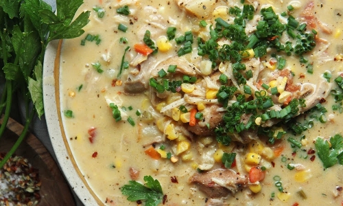 Summer Corn and Chicken Chowder Recipe | Laura in the Kitchen - Internet Cooking Show