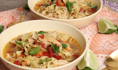 Tex Mex Chicken Noodle Soup Recipe | Laura in the Kitchen - Internet Cooking Show