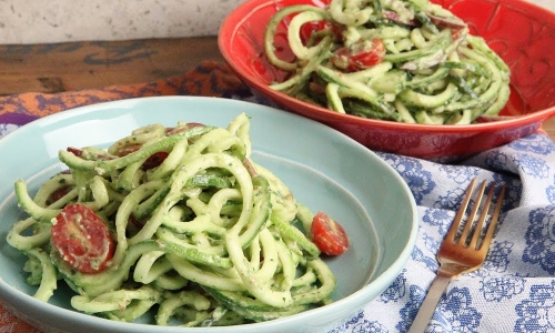 Zoodles with Avocado Pesto Recipe | Laura in the Kitchen - Internet Cooking Show