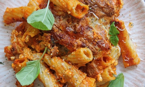 Baked Rigatoni in Blush Pepper Sauce