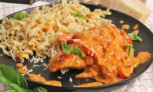 Chicken with Creamy Parmesan Sauce Recipe | Laura in the Kitchen - Internet Cooking Show