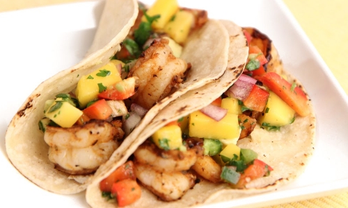 Grilled Jerk Shrimp Tacos with Mango and Avocado Salsa