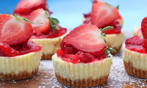 Mini Lemon Cheesecakes with Strawberry Topping Recipe | Laura in the Kitchen - Internet Cooking Show