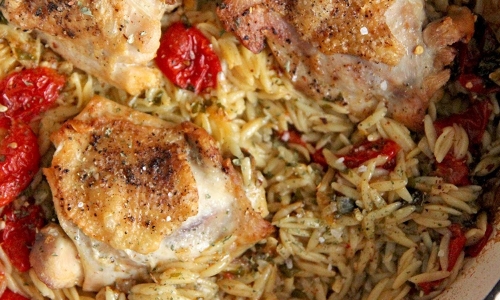 One Pan Chicken and Orzo Recipe | Laura in the Kitchen - Internet Cooking Show