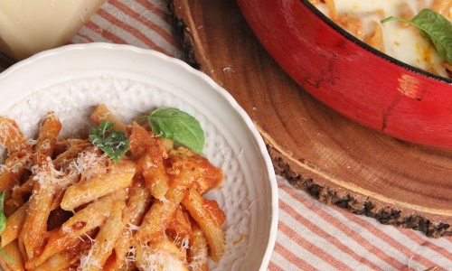 One Pot Chicken Parm Pasta Recipe | Laura in the Kitchen - Internet Cooking Show