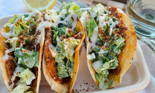 Smashed Chicken Cesar Tacos