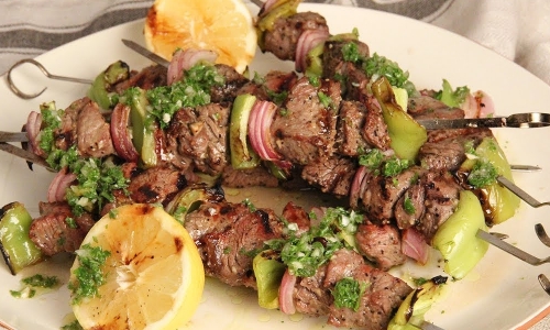 Steak Kebabs with Chimichurri Recipe | Laura in the Kitchen - Internet Cooking Show