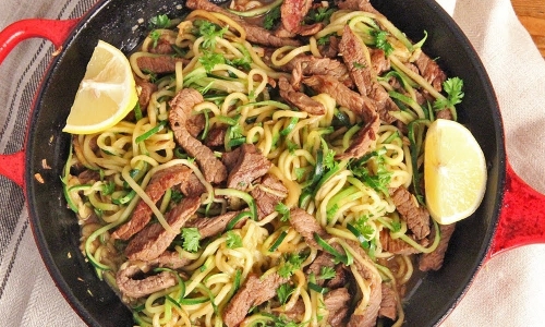 Zoodles with Beef Tips Stir Fry Recipe | Laura in the Kitchen - Internet Cooking Show