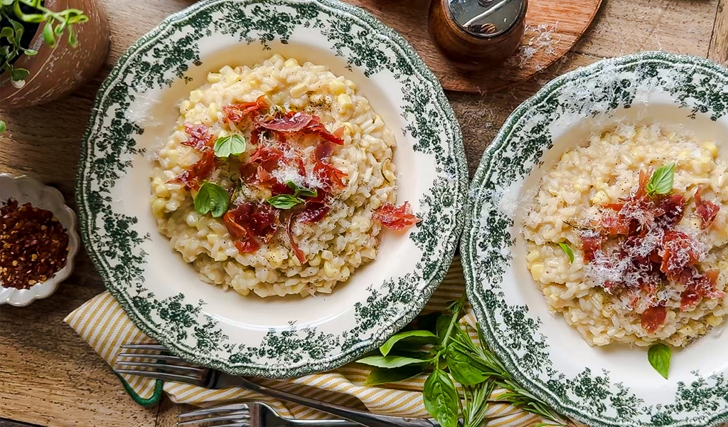 Corn Risotto with Crispy Prosciutto