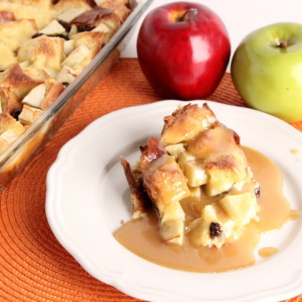 Apple Bread Pudding with Warm Vanilla Butter Sauce