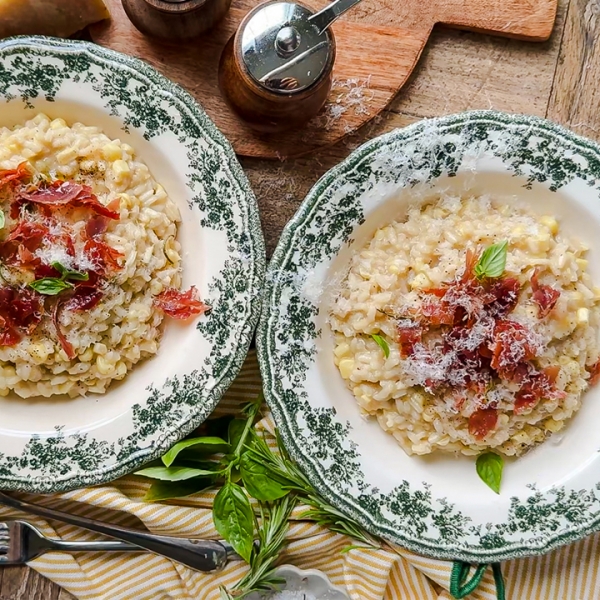 Corn Risotto with Crispy Prosciutto