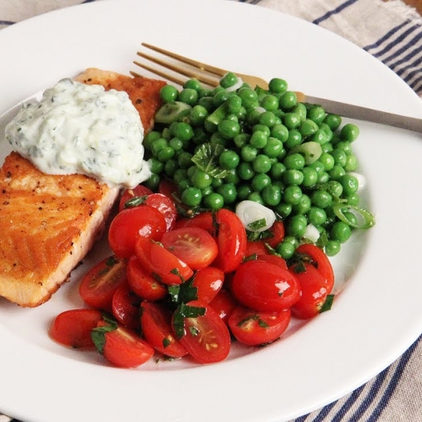 Crispy Salmon with Zucchini Yogurt Sauce