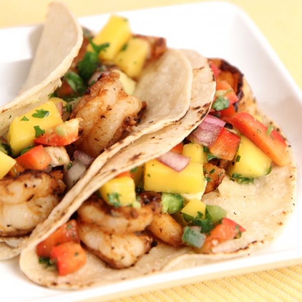 Grilled Jerk Shrimp Tacos with Mango and Avocado Salsa