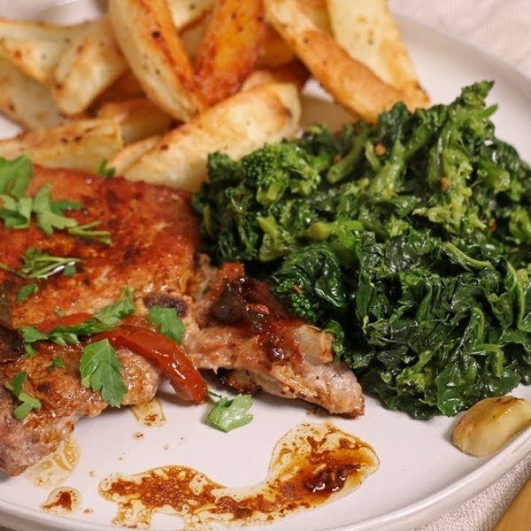 My Classic Pork Chops with Broccoli Rabe