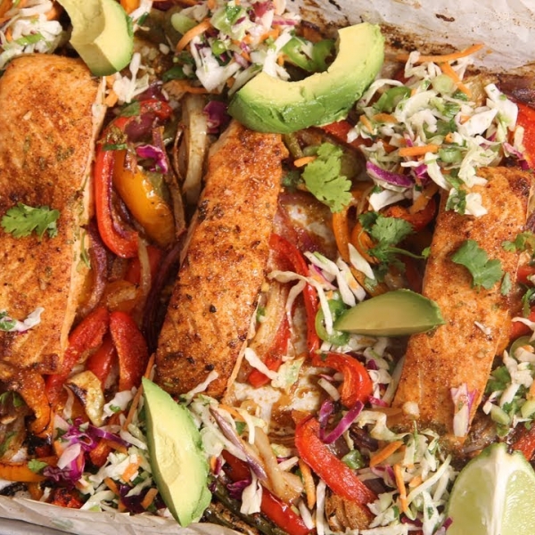 Pan Sheet Salmon Fajitas