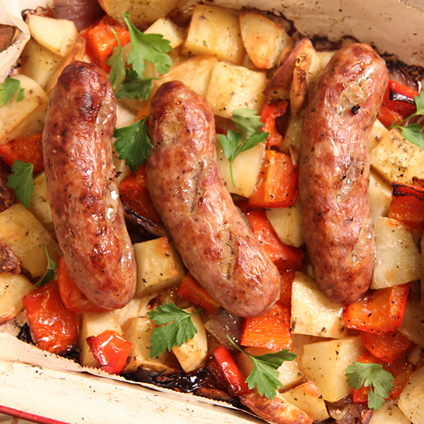 Sausage Peppers Onion and Potato Bake